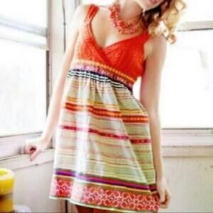 Free People Dress Knee Length Orange Crochet & Embroidered Ribbon Knit